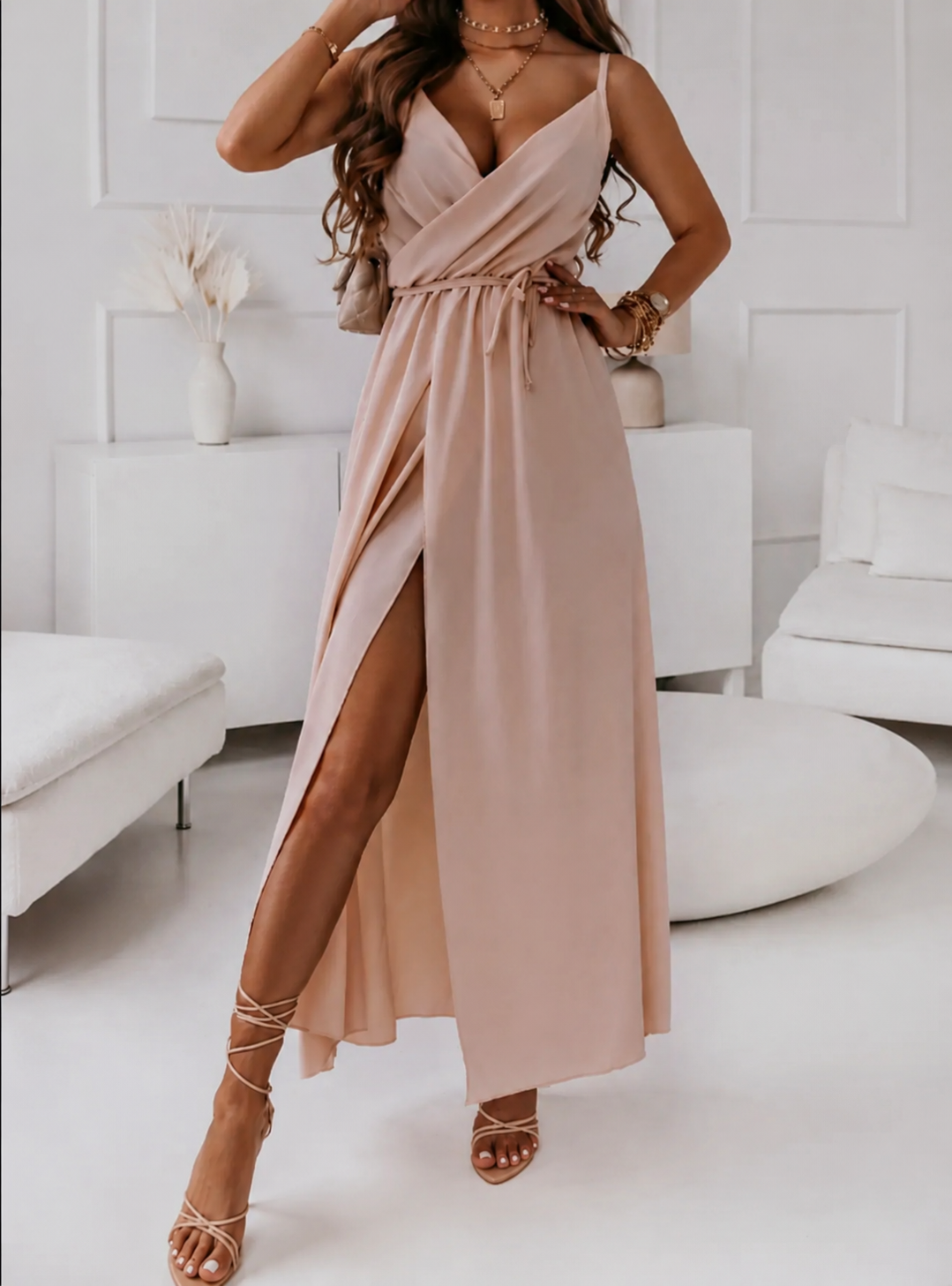Robe Longue Cache-Cœur Fendue – Fluide et Romantique