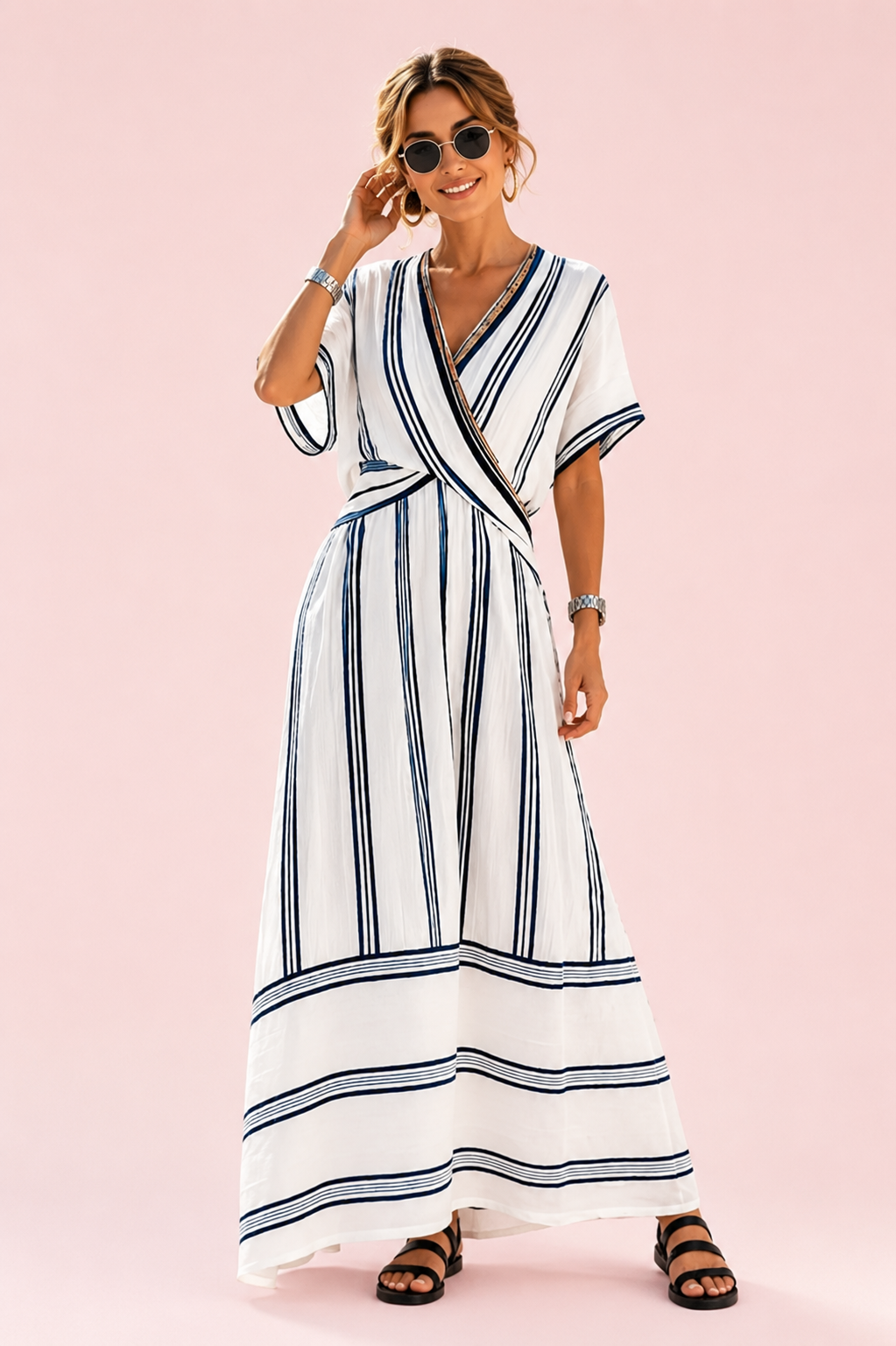 Robe Longue Cache-Cœur Rayée – Esprit Riviera Chic
