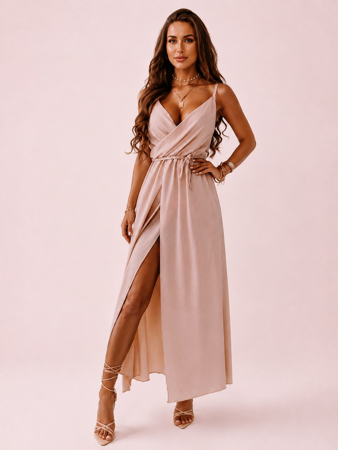 Robe Longue Cache-Cœur Fendue – Fluide et Romantique
