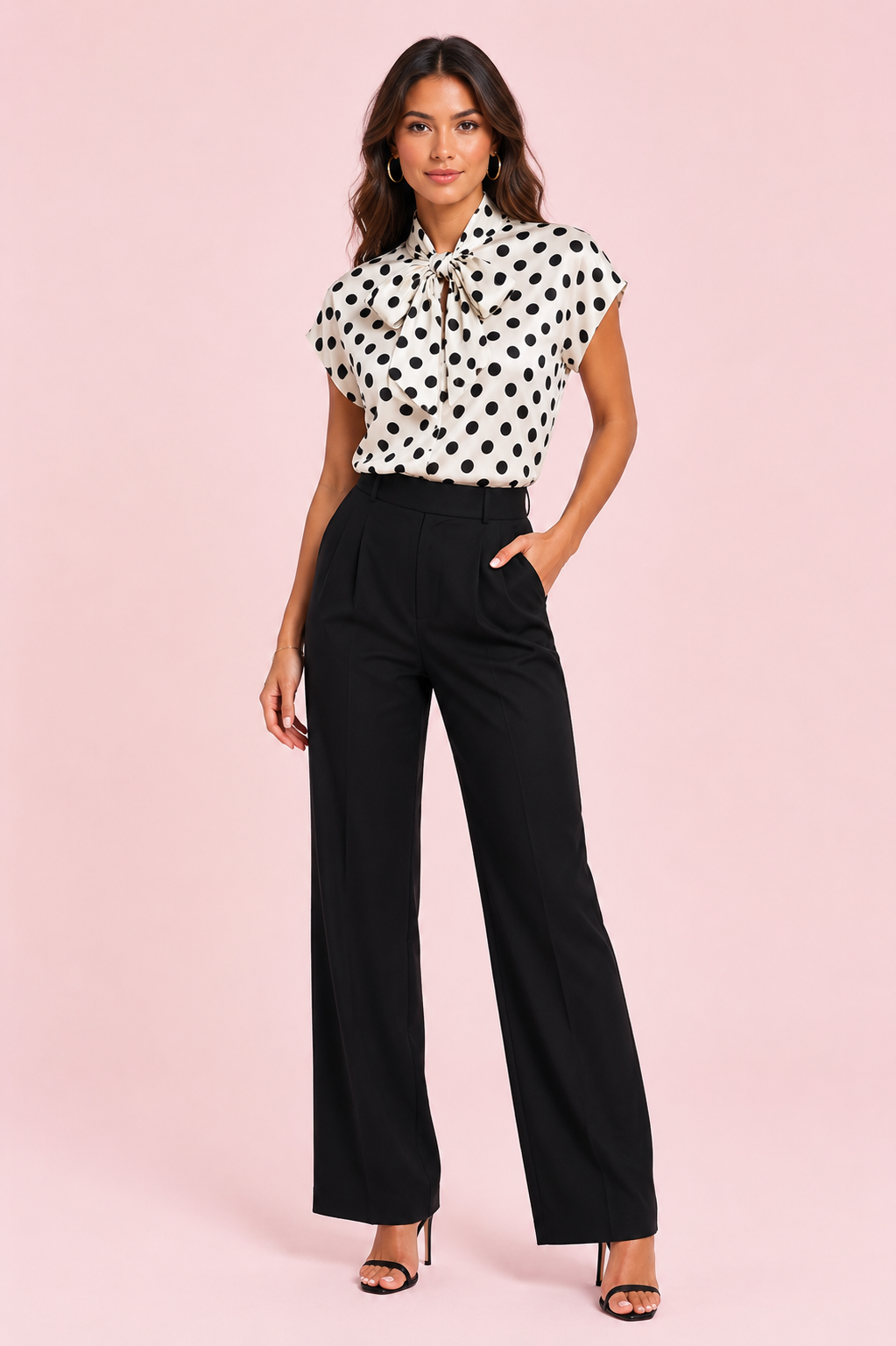 Blouse à Pois Col Lavallière – Nœud Élégant & Chic Rétro