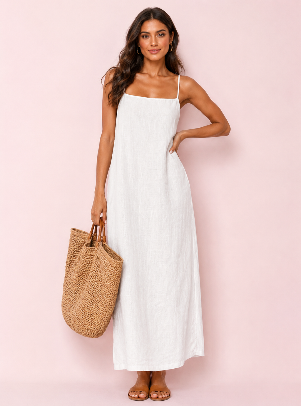 Robe Longue en Lin à Fines Bretelles – Esprit Estival Naturel