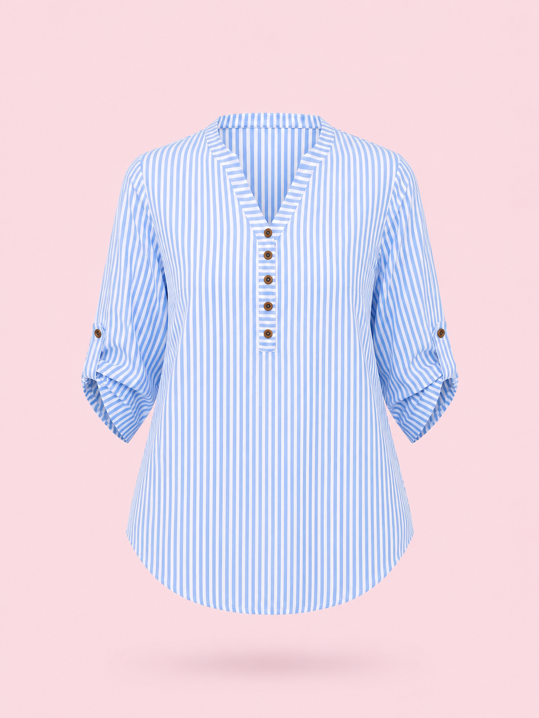 Blouse Rayée Col V à Manches Retroussables – Fluide et Tendance