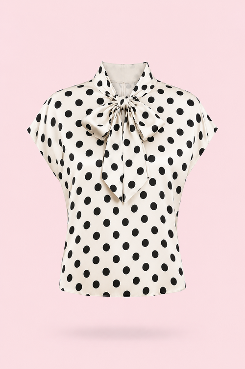 Blouse à Pois Col Lavallière – Nœud Élégant & Chic Rétro