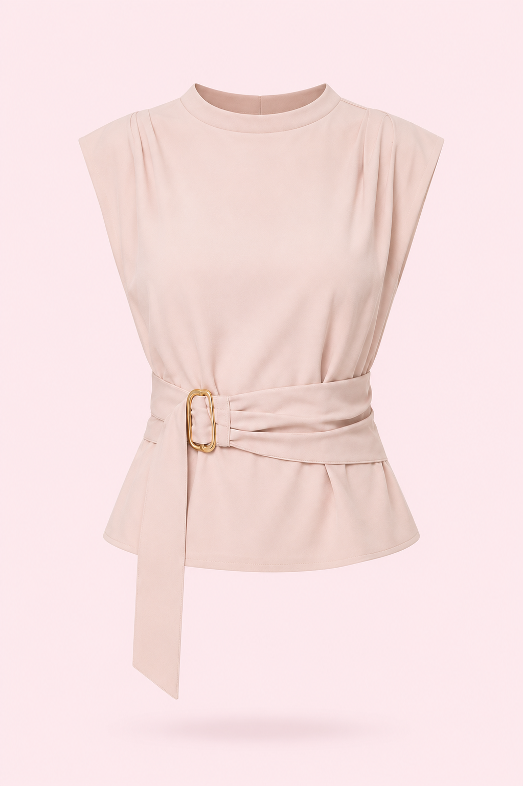 Top Col Montant à Ceinture & Boucle – Chic et Structuré