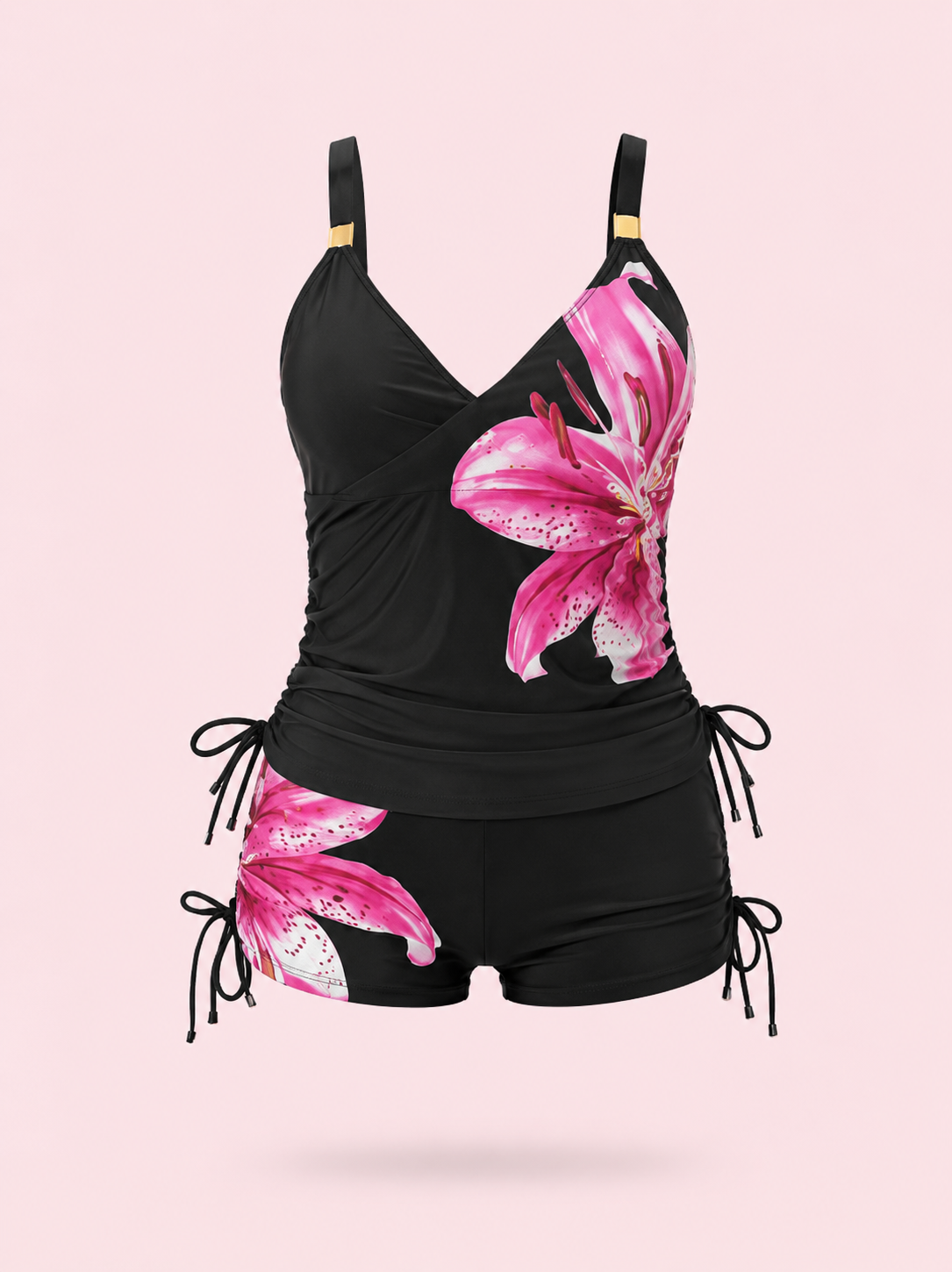 Ensemble Tankini Imprimé Floral à Lacets – 2 Pièces Couvrant