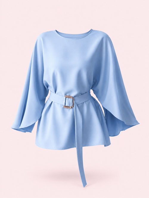 Blouse Satinée à Manches Chauve-Souris & Ceinture – Fluide et Élégante
